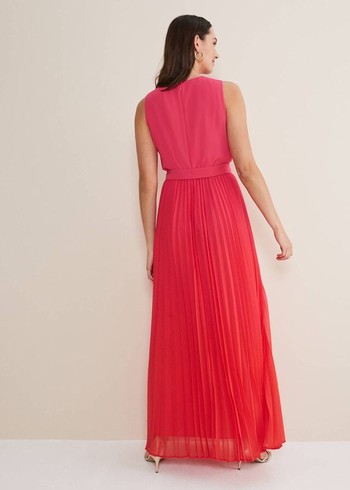 Phase Eight Piper Ombre Pleated Dress Red/Pink Canada | PRJKFW-395